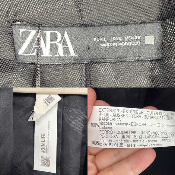 New Zara Black Satin Long Line Blazer With Turn-up Cuffs Size Large - Picture 12 of 16